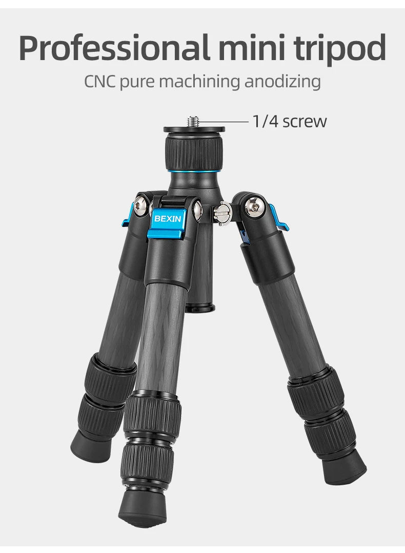 BEXIN Carbon Fiber Mini Tripod Extendable Feet Lightweight Compact Desktop Tripod for DSLR Camera Phone Magic Arm Accessories