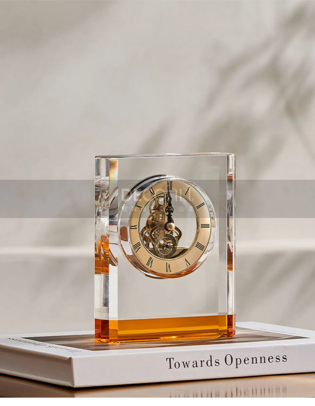 Home Office Gradient Amber Roman Numerals Crystal Clock Desktop Clock Living Room Bedroom Aesthetic Table Decoration Accessories
