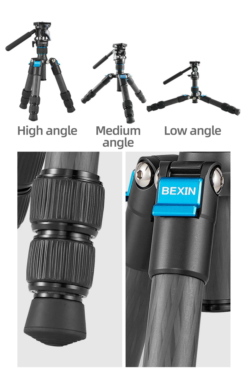 BEXIN Carbon Fiber Mini Tripod Extendable Feet Lightweight Compact Desktop Tripod for DSLR Camera Phone Magic Arm Accessories