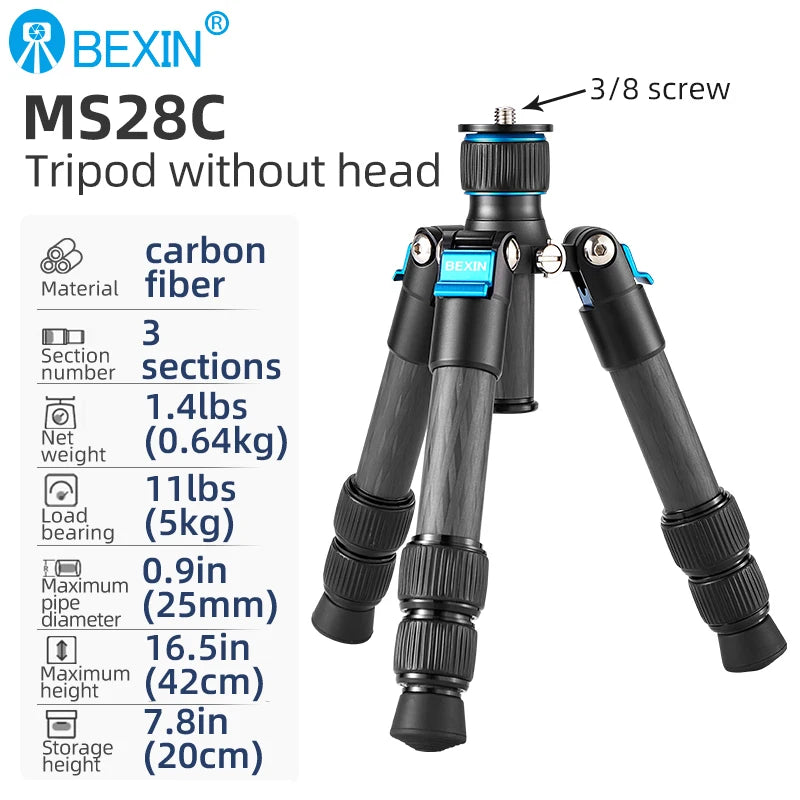 BEXIN Carbon Fiber Mini Tripod Extendable Feet Lightweight Compact Desktop Tripod for DSLR Camera Phone Magic Arm Accessories