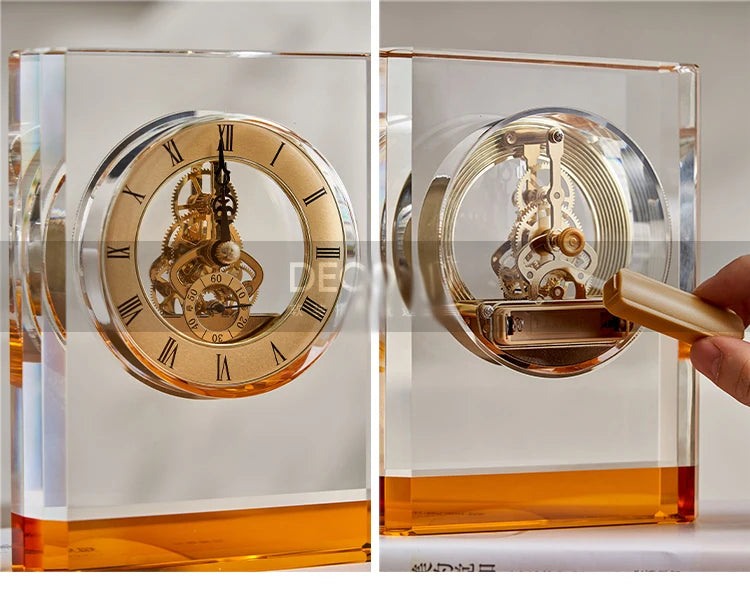 Home Office Gradient Amber Roman Numerals Crystal Clock Desktop Clock Living Room Bedroom Aesthetic Table Decoration Accessories