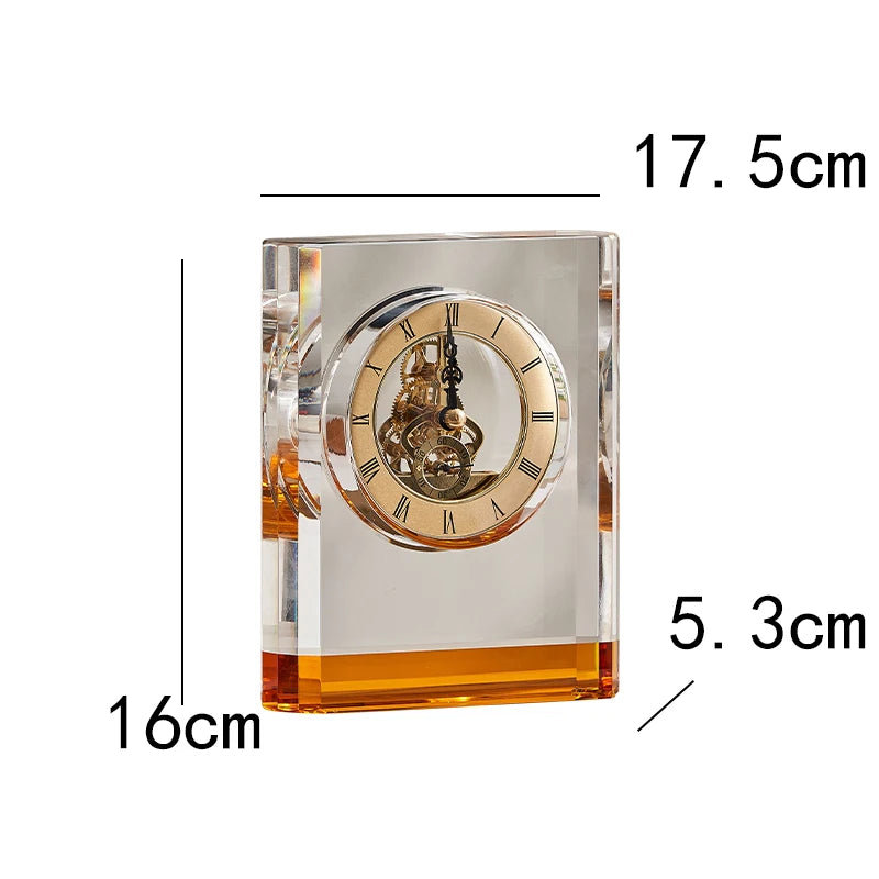 Home Office Gradient Amber Roman Numerals Crystal Clock Desktop Clock Living Room Bedroom Aesthetic Table Decoration Accessories