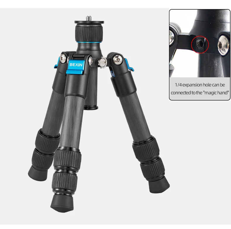 BEXIN Carbon Fiber Mini Tripod Extendable Feet Lightweight Compact Desktop Tripod for DSLR Camera Phone Magic Arm Accessories