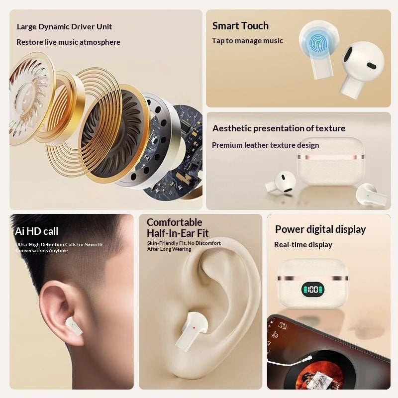 One Pair Wireless Earbuds Boasting Sleek Semi-in-ear Design Endurance Battery Display Bluetooth 5.3 Headphones for Active