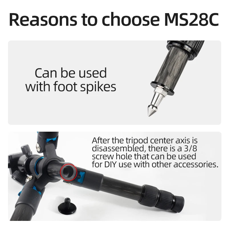 BEXIN Carbon Fiber Mini Tripod Extendable Feet Lightweight Compact Desktop Tripod for DSLR Camera Phone Magic Arm Accessories