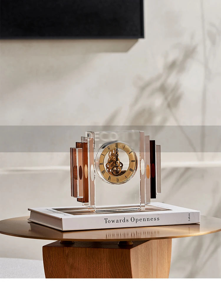 Home Office Gradient Amber Roman Numerals Crystal Clock Desktop Clock Living Room Bedroom Aesthetic Table Decoration Accessories