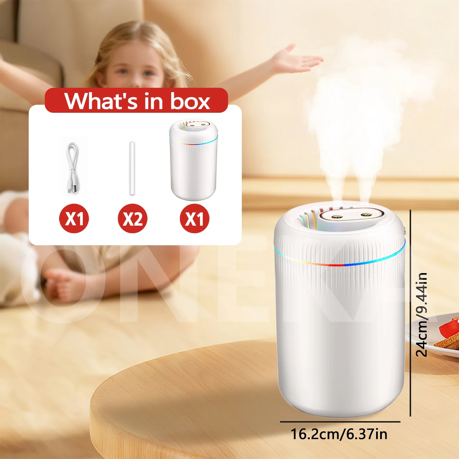 3.5L Large Desktop Air Humidifier USB Double Mist Maker RGB Light Household Mute Hydrating Christmas Gift Idea