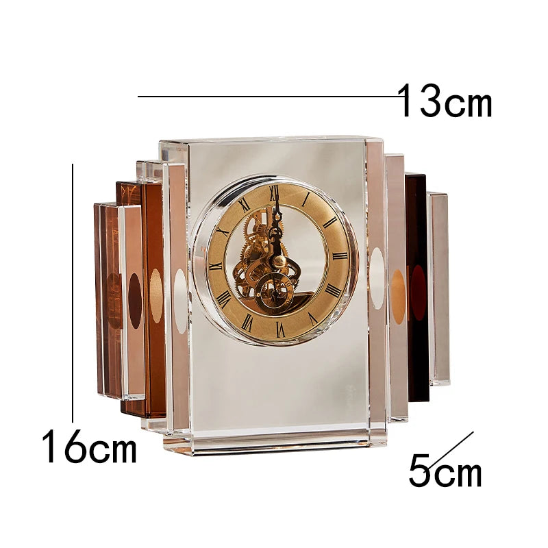 Home Office Gradient Amber Roman Numerals Crystal Clock Desktop Clock Living Room Bedroom Aesthetic Table Decoration Accessories
