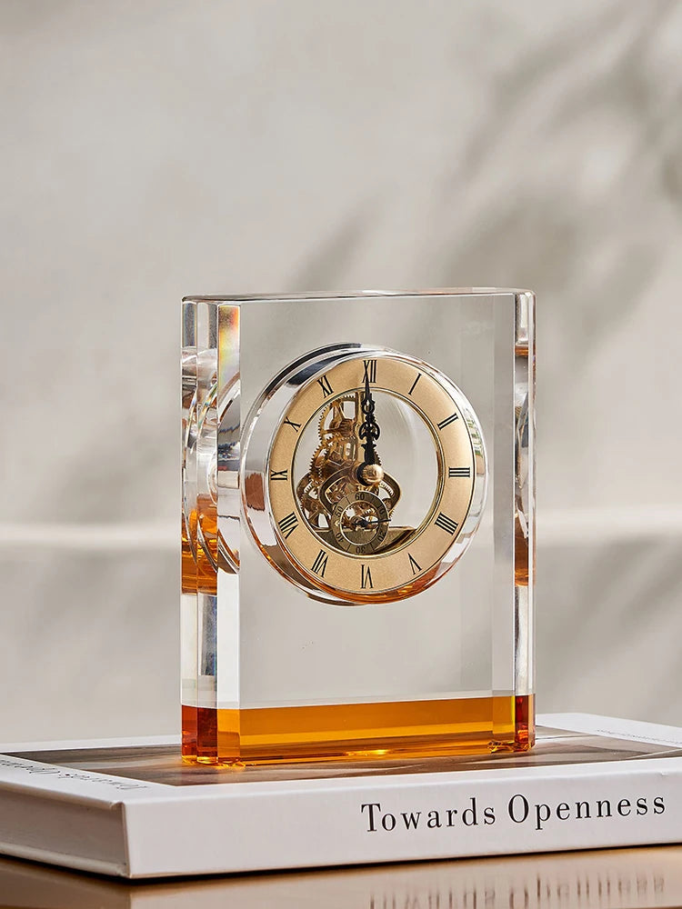 Home Office Gradient Amber Roman Numerals Crystal Clock Desktop Clock Living Room Bedroom Aesthetic Table Decoration Accessories