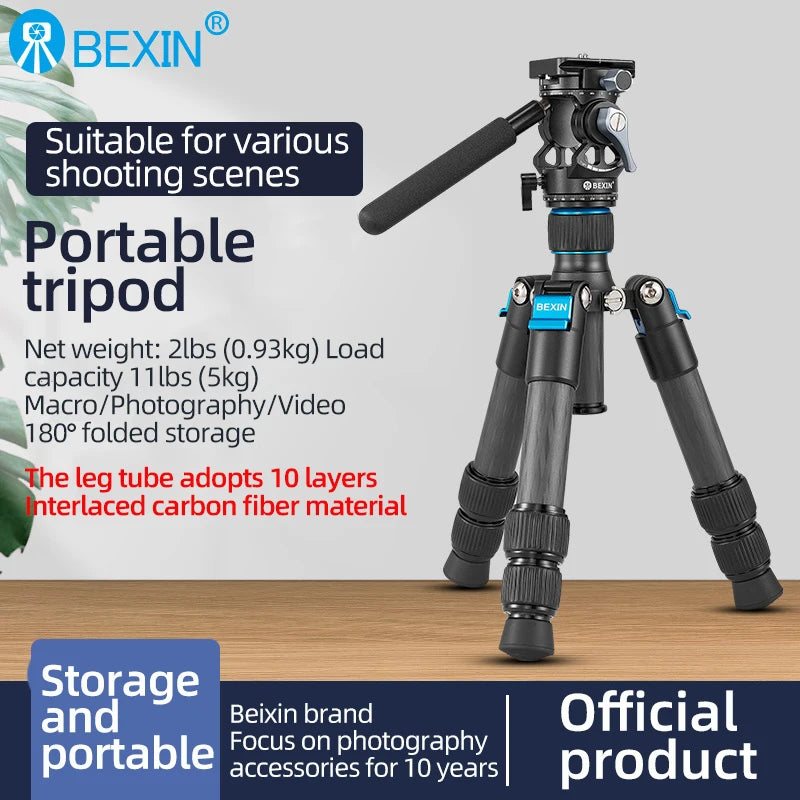 BEXIN Carbon Fiber Mini Tripod Extendable Feet Lightweight Compact Desktop Tripod for DSLR Camera Phone Magic Arm Accessories
