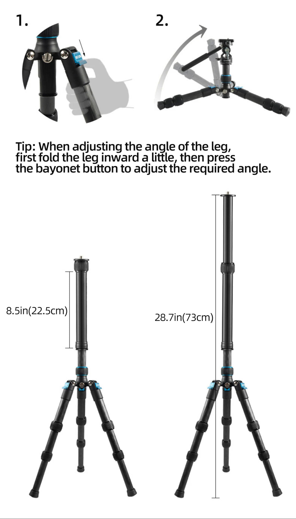 BEXIN Carbon Fiber Mini Tripod Extendable Feet Lightweight Compact Desktop Tripod for DSLR Camera Phone Magic Arm Accessories