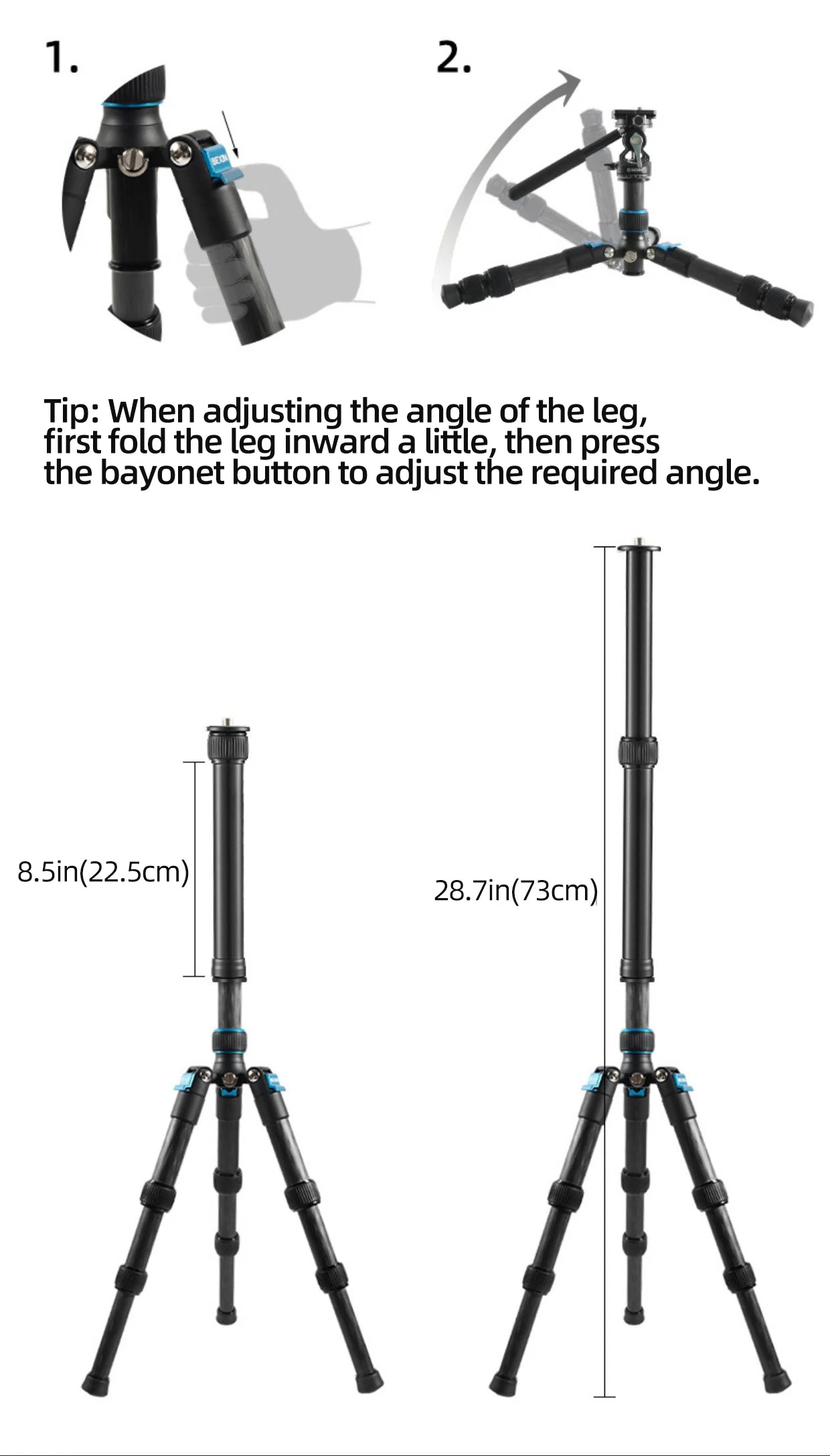 BEXIN Carbon Fiber Mini Tripod Extendable Feet Lightweight Compact Desktop Tripod for DSLR Camera Phone Magic Arm Accessories