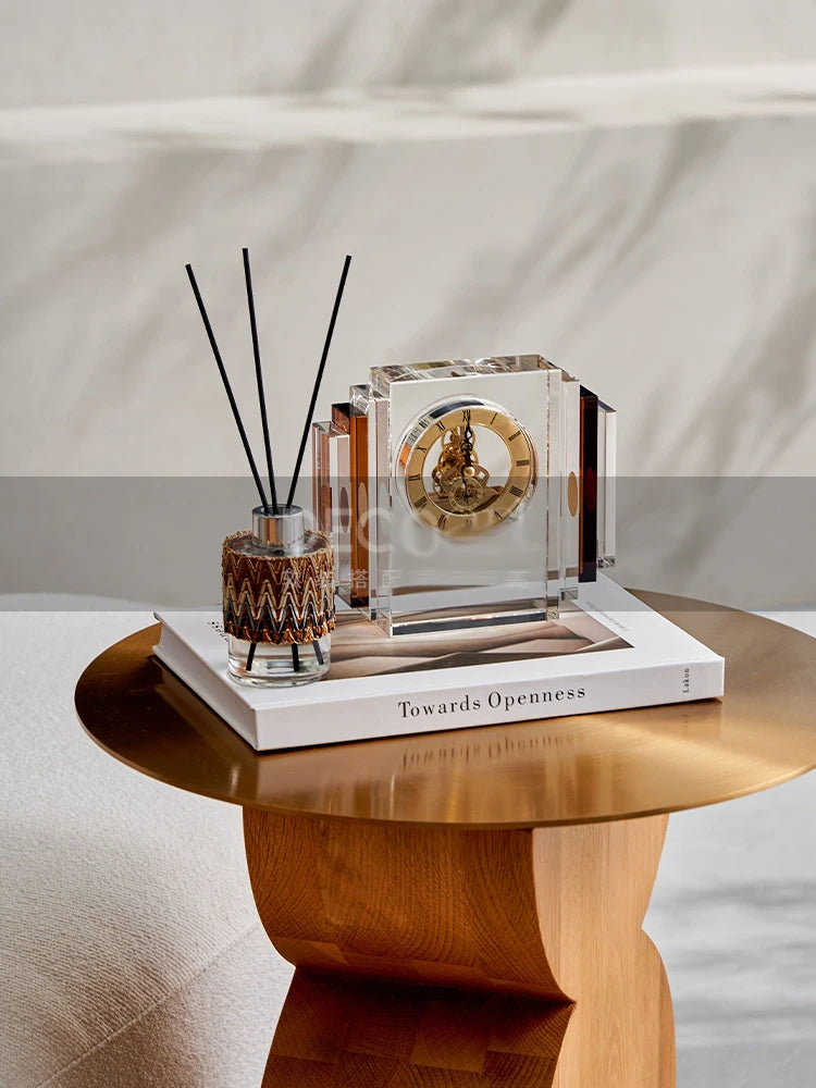 Home Office Gradient Amber Roman Numerals Crystal Clock Desktop Clock Living Room Bedroom Aesthetic Table Decoration Accessories
