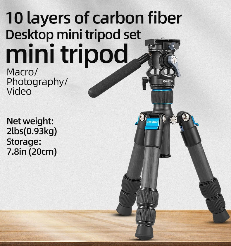 BEXIN Carbon Fiber Mini Tripod Extendable Feet Lightweight Compact Desktop Tripod for DSLR Camera Phone Magic Arm Accessories