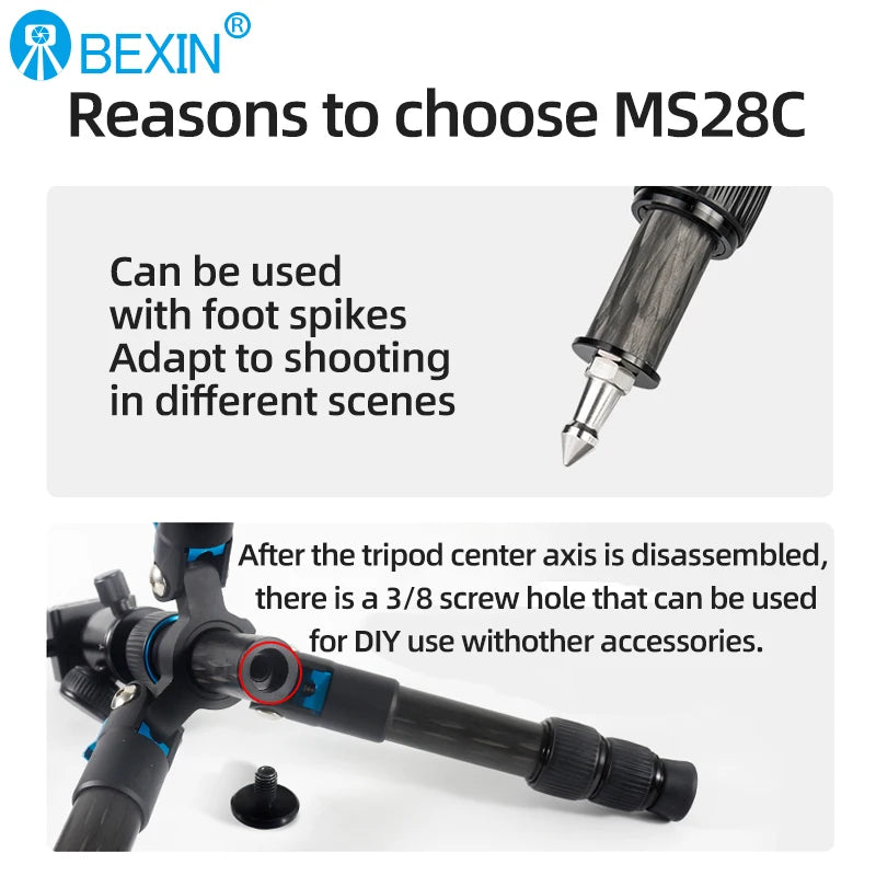 BEXIN Carbon Fiber Mini Tripod Extendable Feet Lightweight Compact Desktop Tripod for DSLR Camera Phone Magic Arm Accessories