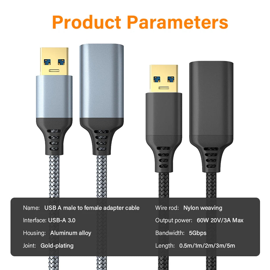 Gold plated High quality USB Extension Cable Type A Male to FeMale USB 3.0 Extender For Hard Disk Flash drive TV USB3.0 2M 3M 5M